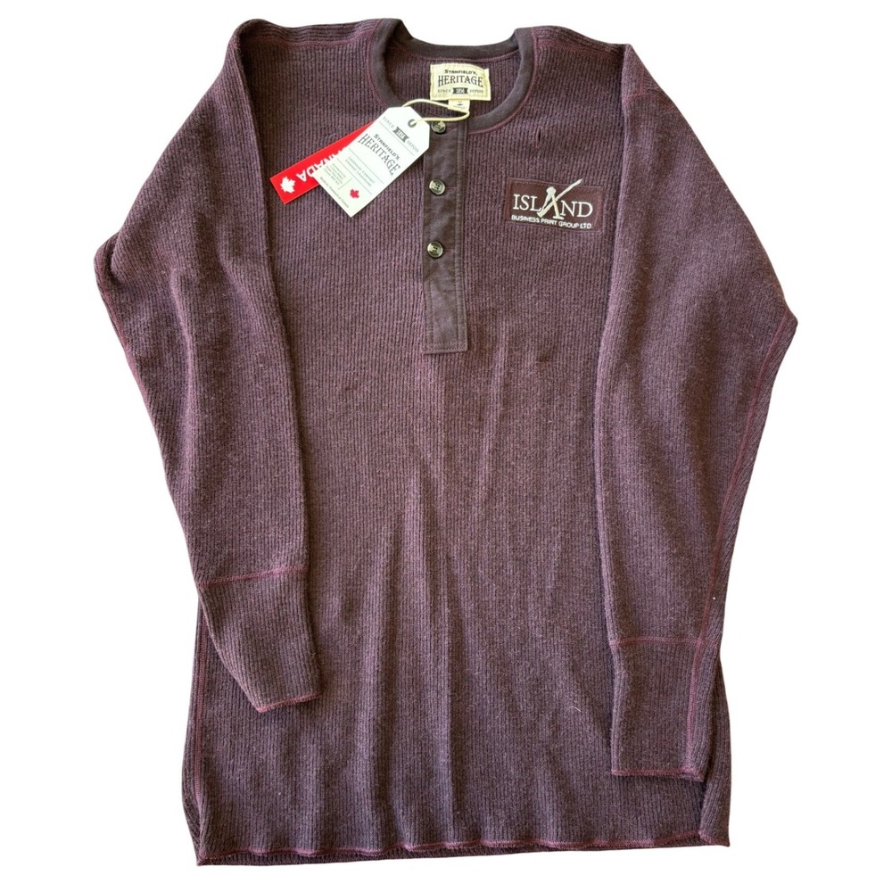 NWTO Stanfield's Heritage Henley Long‎ Sleeve Shirt Mens Medium Plum New Canada